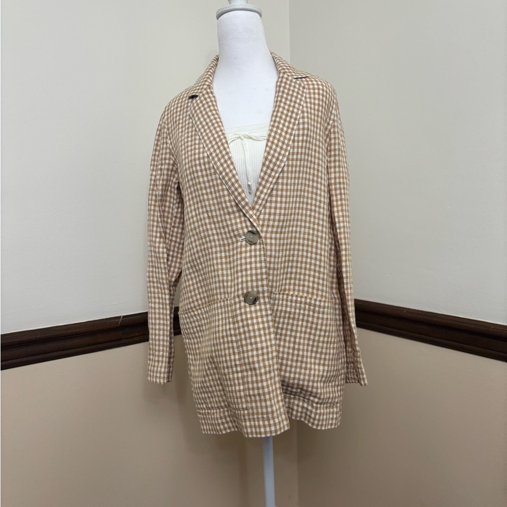 Madewell Tan and White Checkered Blazer